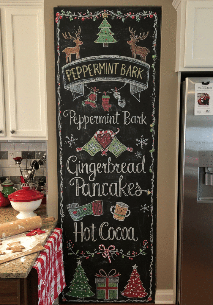 Chalkboard Wall Menu with Holiday Drawings