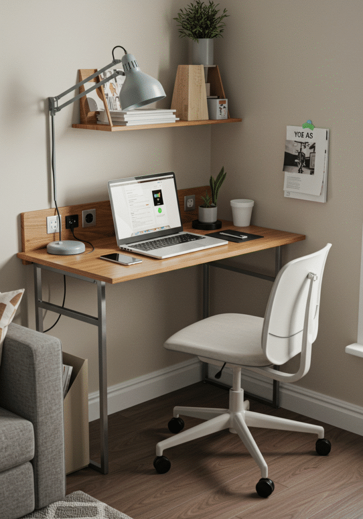 Compact Desk with Built-in Charging Station