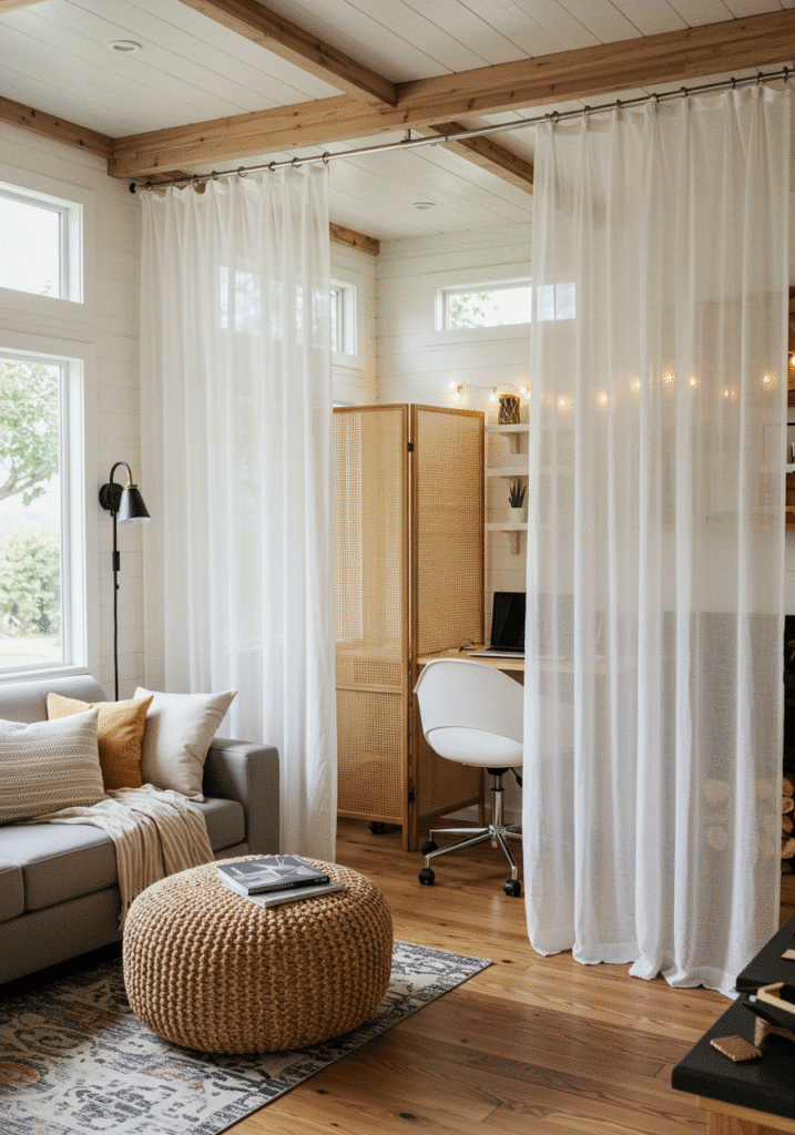 Use Curtains or Room Dividers to Separate Office Space