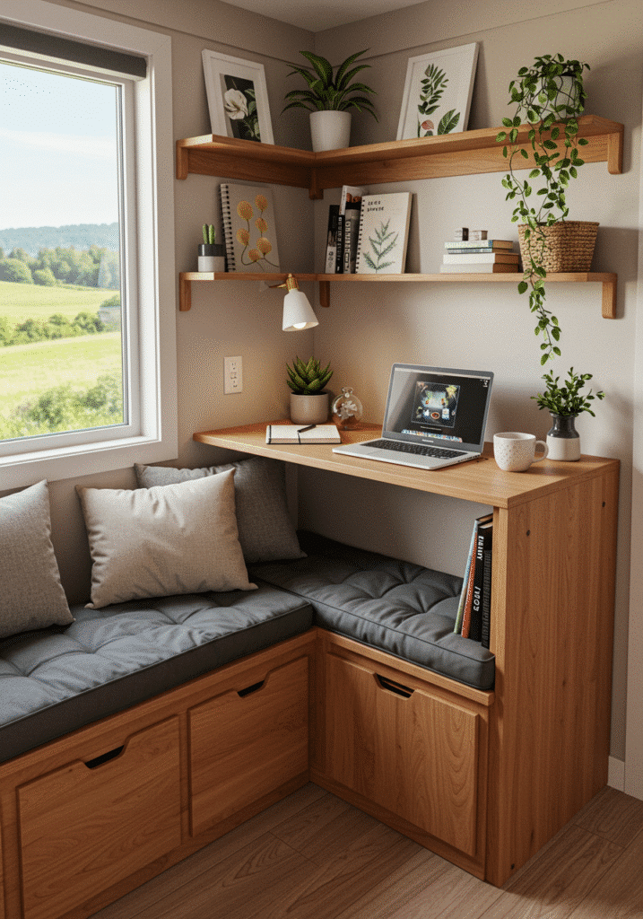 Built-In Bench with Storage and Desk Combo