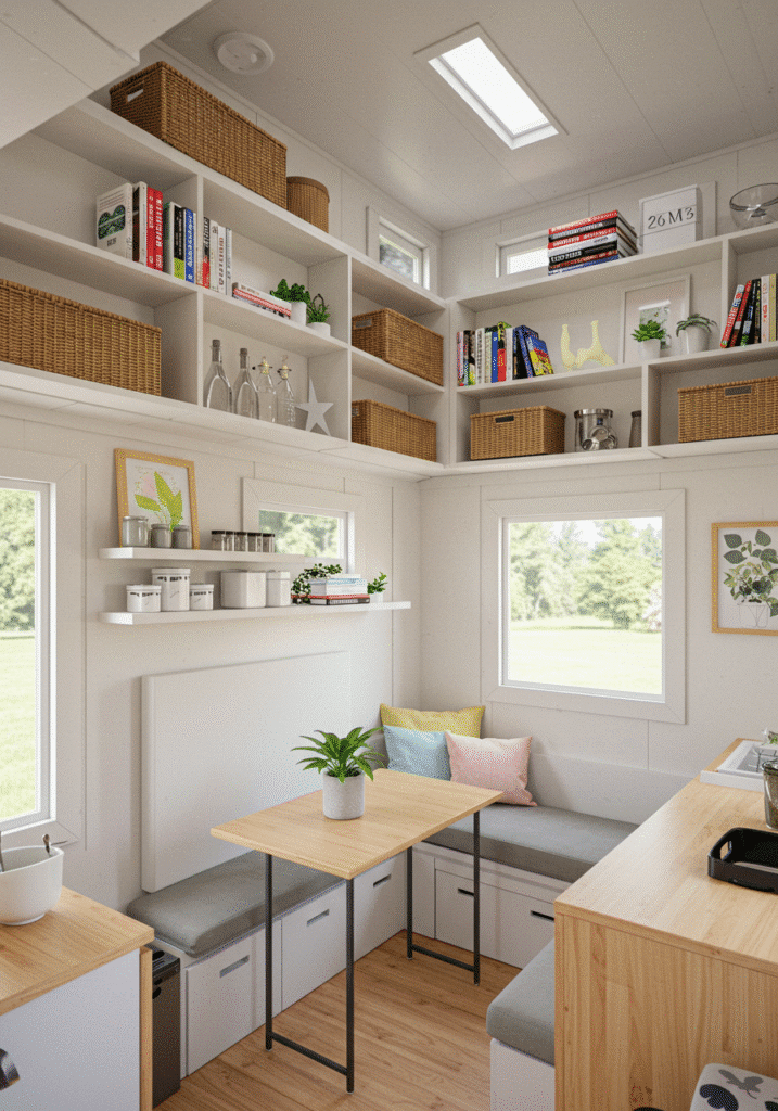 Hang Shelves Overhead for Visual Interest